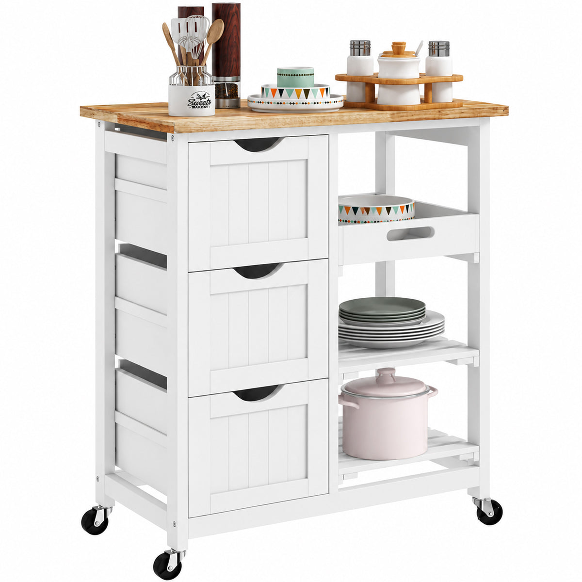 Rolling Kitchen Island Cart with Wood Top – 26"W x 34"H