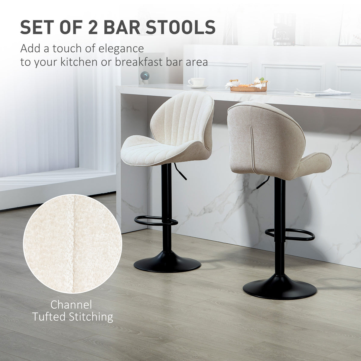 Chenille Shell-Back Swivel Bar Stools, Adjustable Height, Set of 2