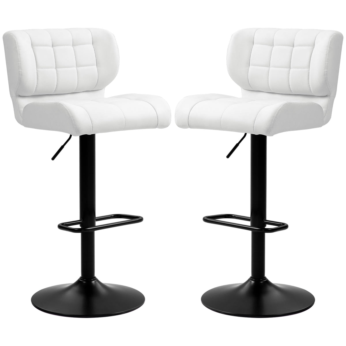 Tufted PU Leather Swivel Bar Stools with Footrest, Set of 2, White