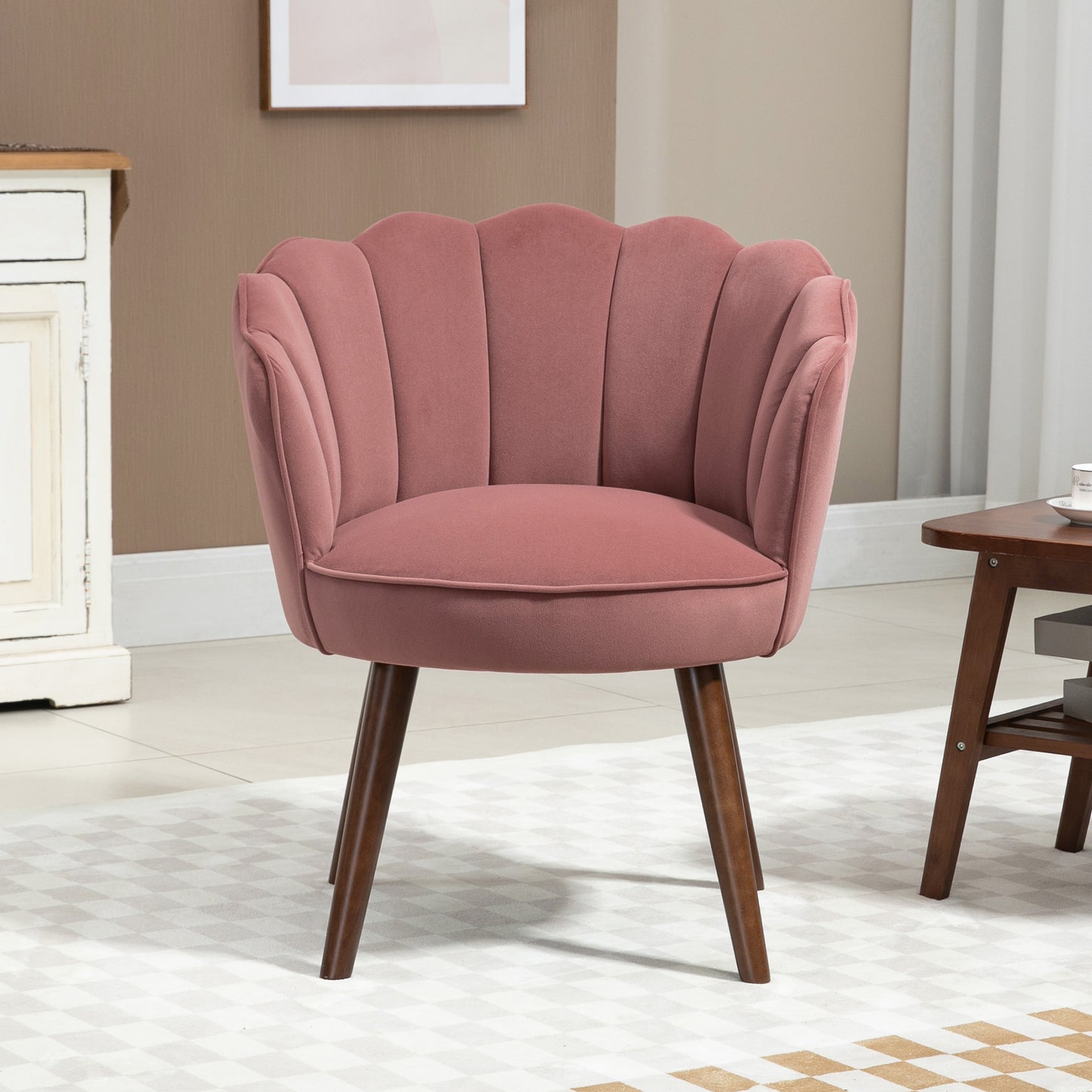 HOMCOM Modern Pink Velvet Accent Chair, Tapered Wood Legs, Living Room