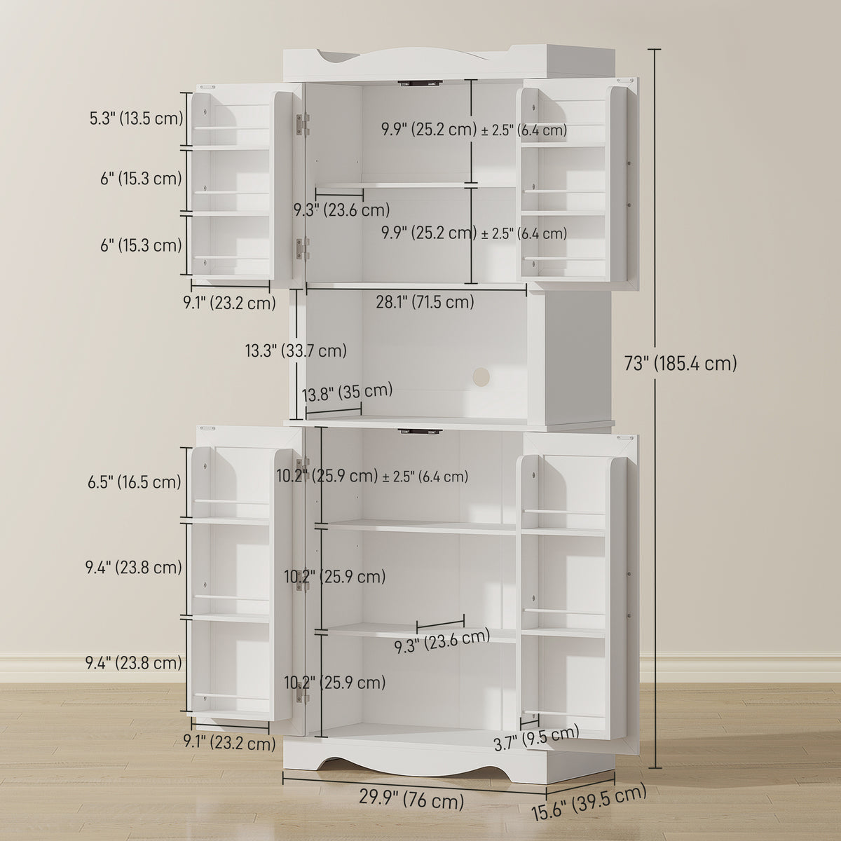 Kitchen Pantry Cabinet with 12 Door Shelves – 30"W x 73"H
