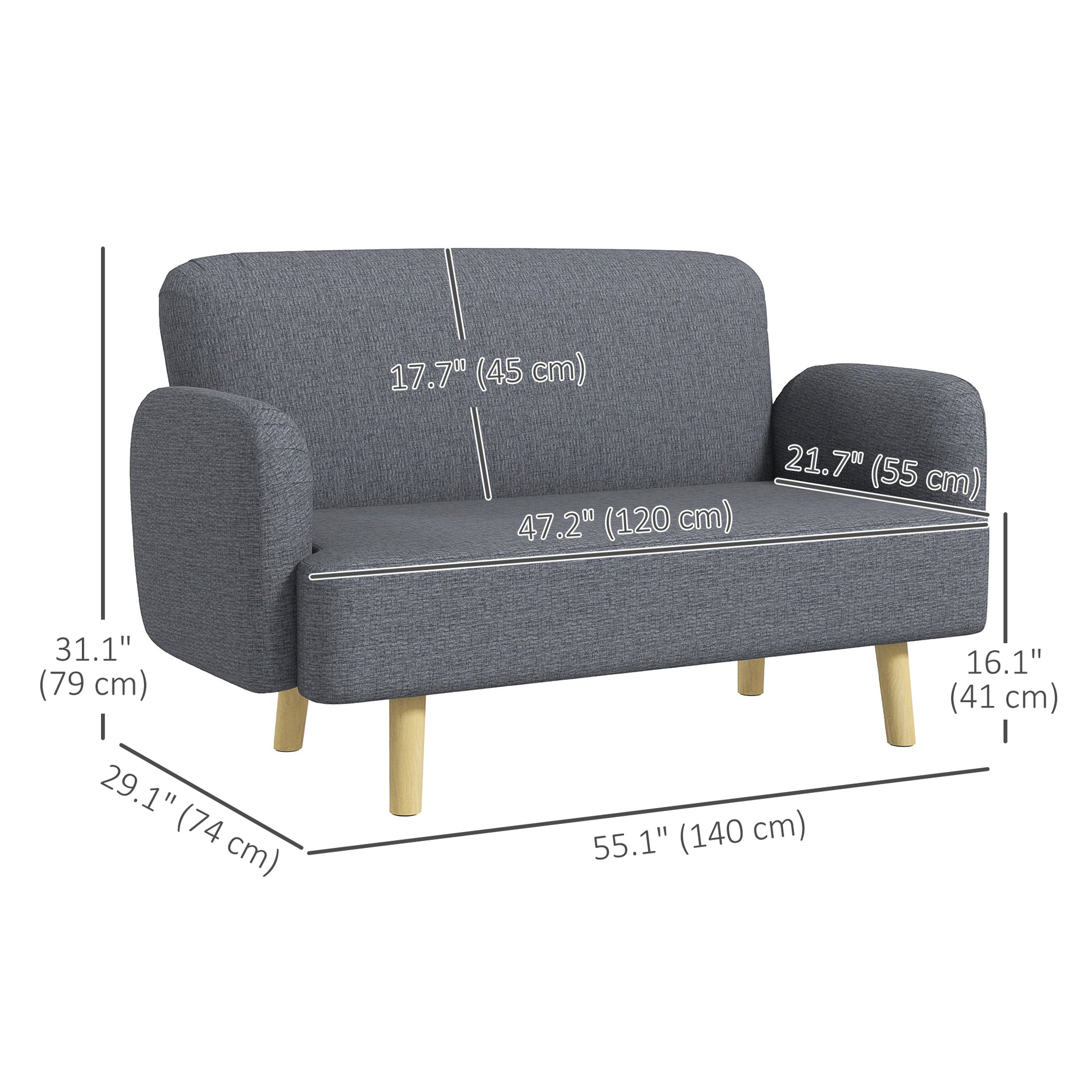 HOMCOM Grey Velvet 2-Seater Loveseat, Thick Padded Small Sofa with Wood Legs