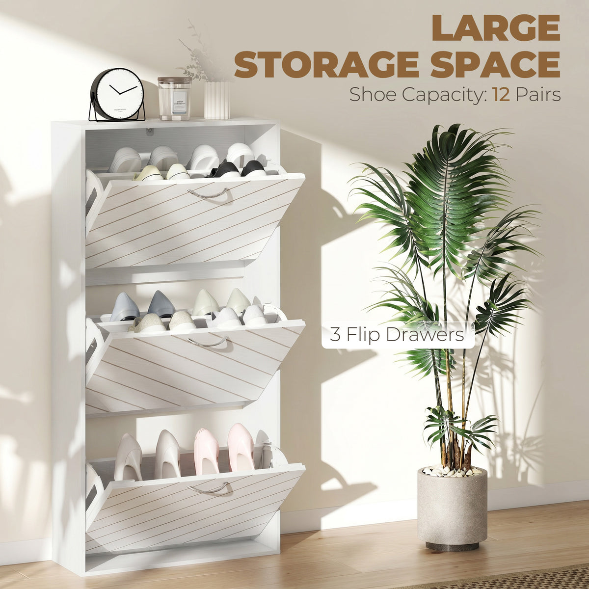Shoe Storage Cabinet with 3 Flip Drawers – 22"W x 46"H