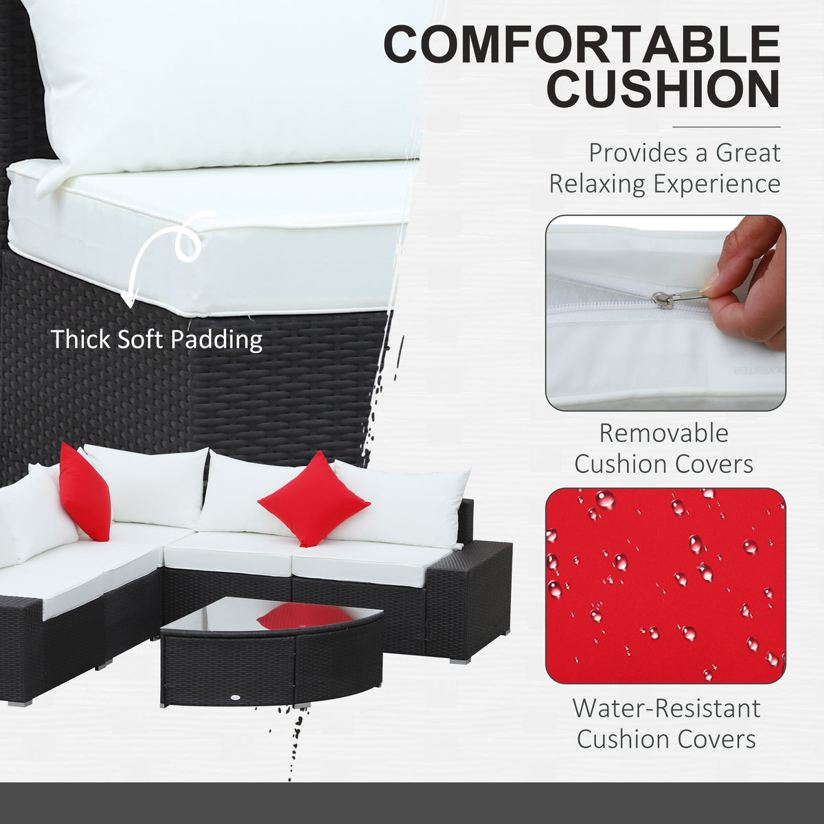 6 Piece Outdoor Wicker Furniture Set, Patio Cushioned Rattan Sofa Chair and Table