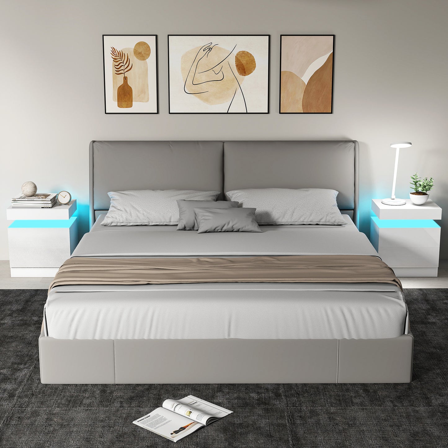 Modern Set of 2 HOMCOM LED Nightstands with 2 Drawers, White Bedside Tables