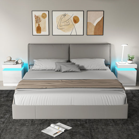 Modern Set of 2 HOMCOM LED Nightstands with 2 Drawers, White Bedside Tables