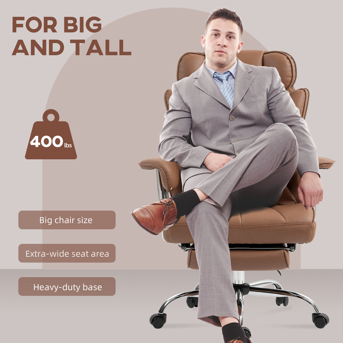 400LBS Massage Office Chair, Executive Office Chair with 6-Point Vibration, Brown