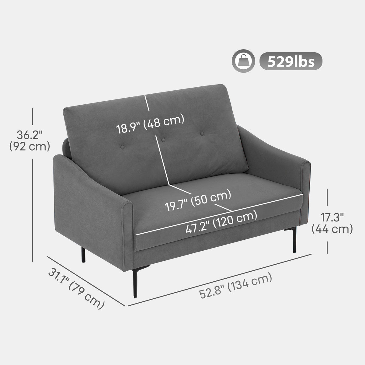 Button-Tufted 2-Seater Sofa