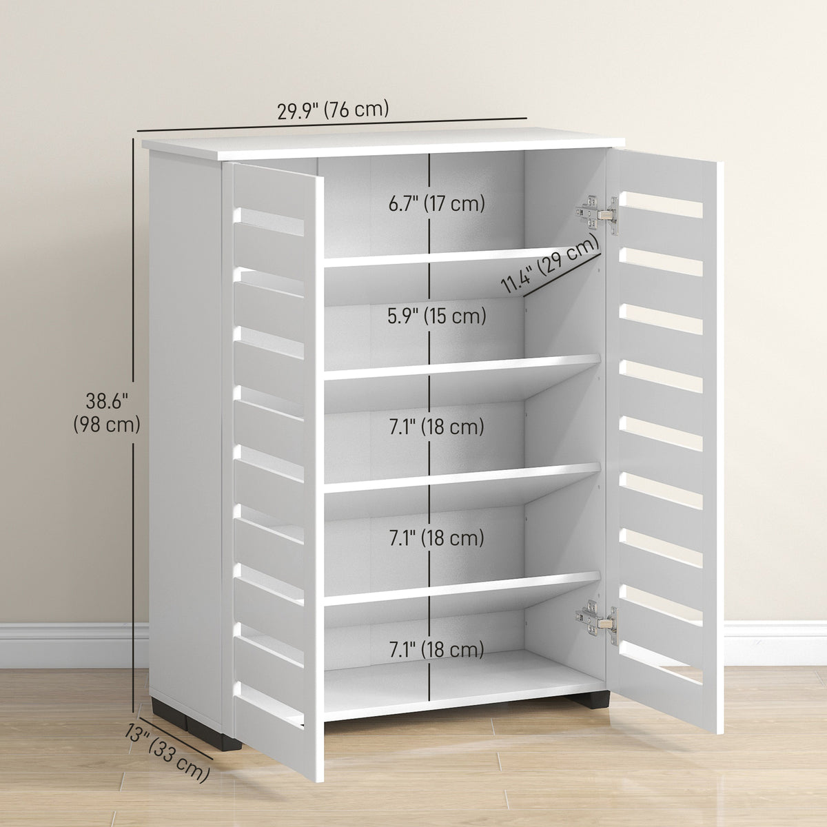 Shoe Cabinet with 2 Slatted Doors – 30"W x 39"H