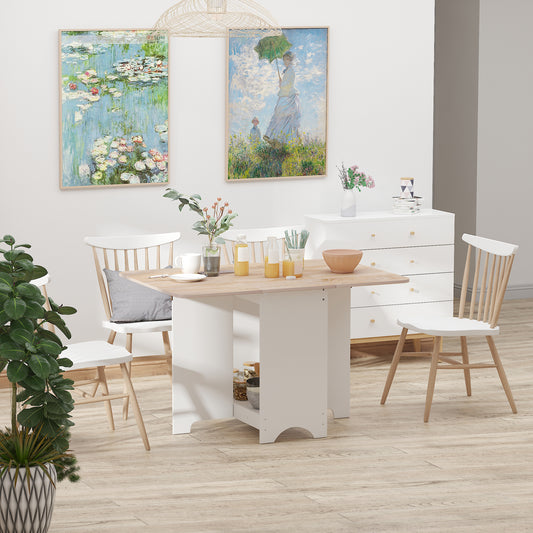 Foldable Dining Table, Folding Table with Storage Shelf, Drop-Leaf Kitchen Table for Dining Room