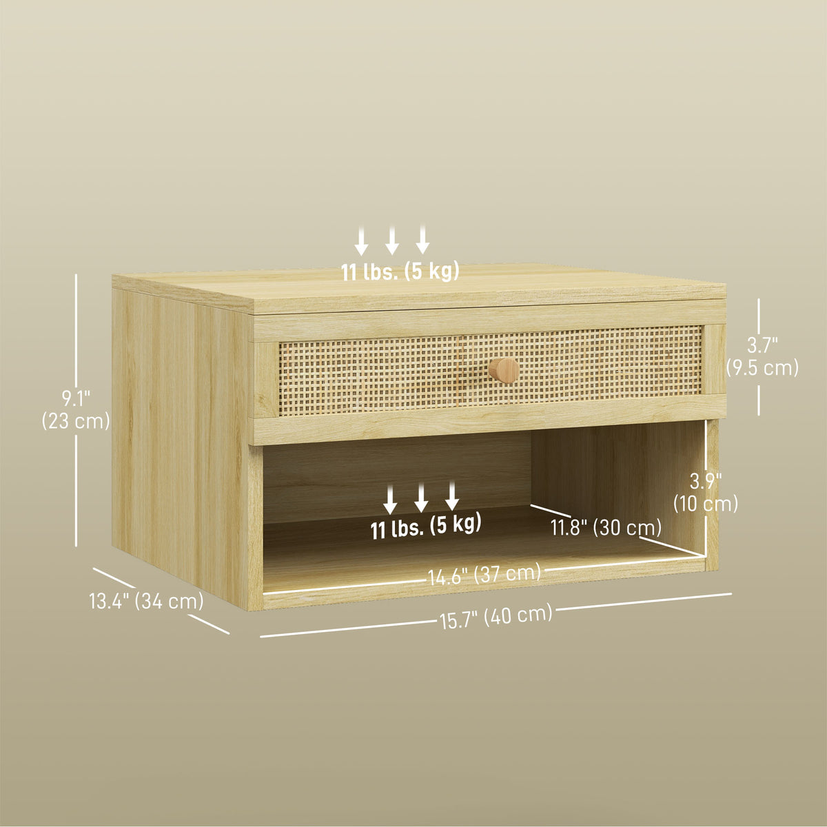 Nordic Floating Nightstands with Drawer and Shelf, Set of 2 – 16"W x 9"H