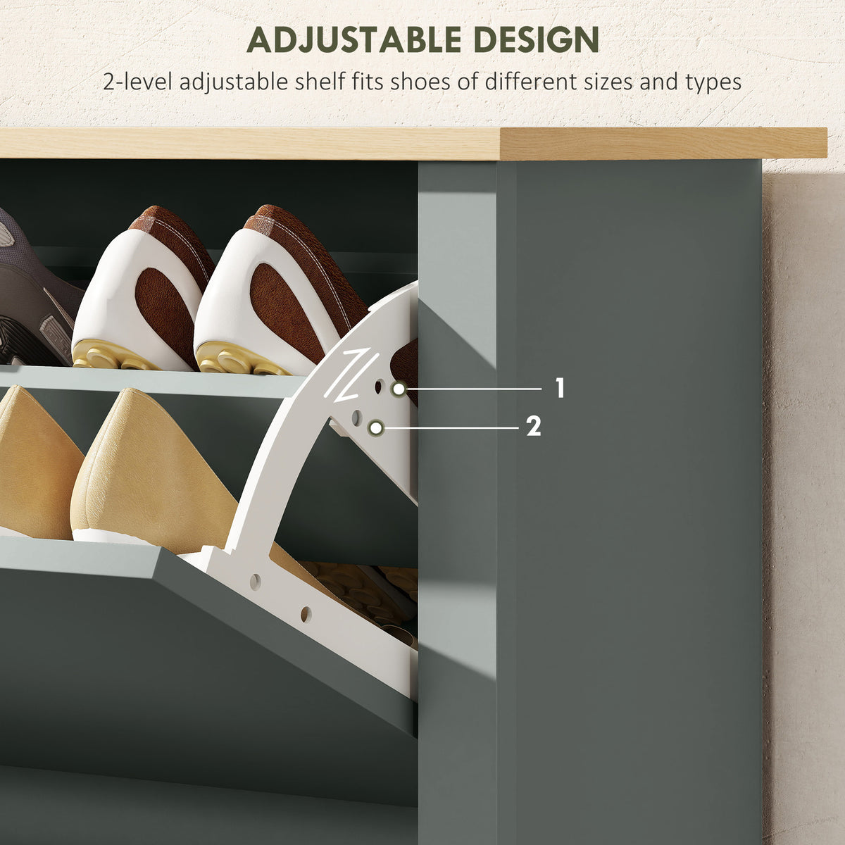 Shoe Storage Cabinet with 2 Flip Drawers – 28"W x 44"H