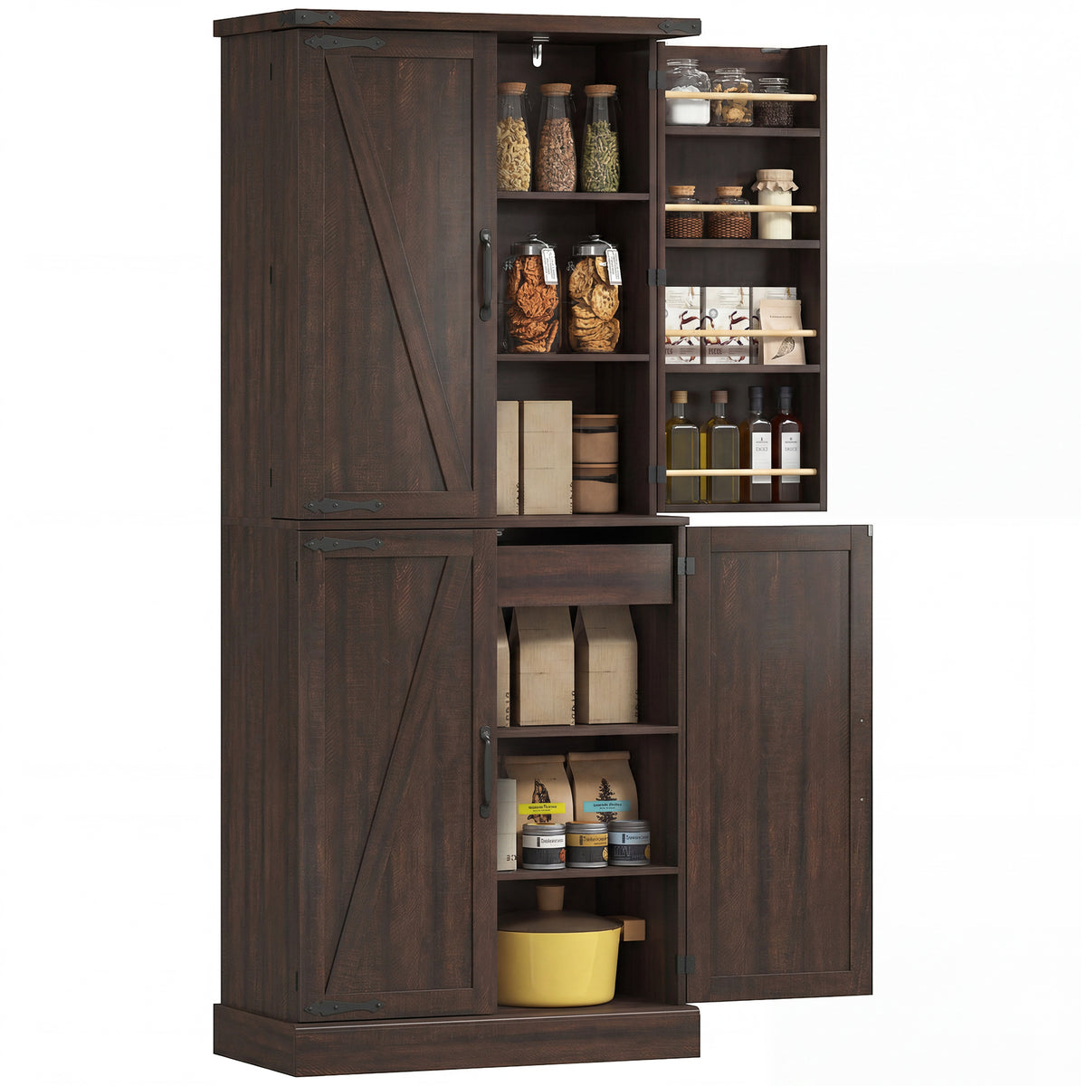 Farmhouse Storage Cabinet with 8 Door Racks and Adjustable Shelves – 30"W x 72"H