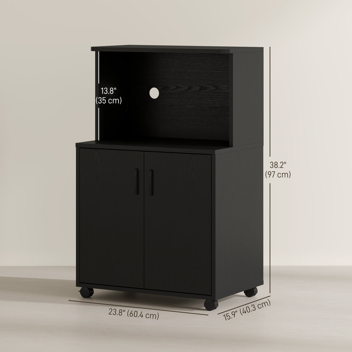 Microwave Cart with 2-Door Cabinet, Black Wood Grain