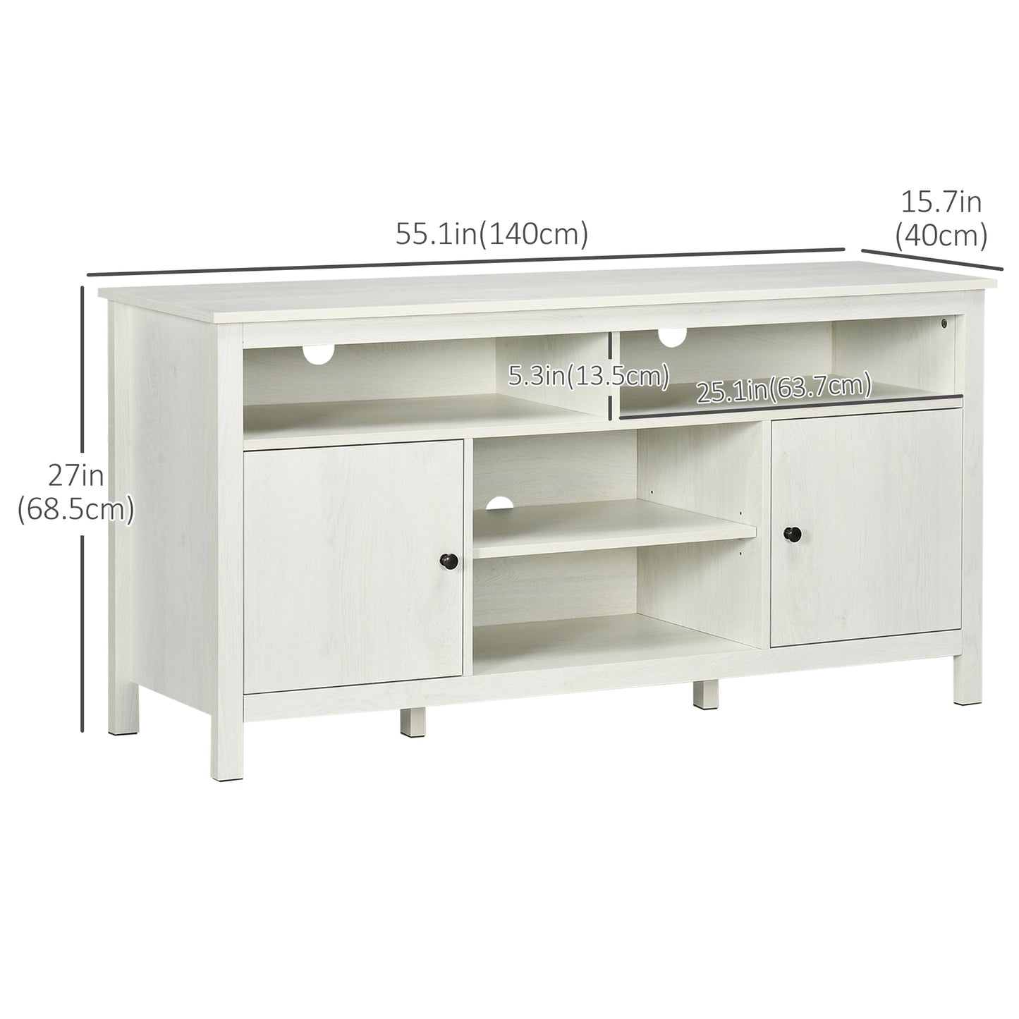 HOMCOM Modern White TV Stand for 65-inch TVs, Storage Shelves & Cabinets, Cable Management
