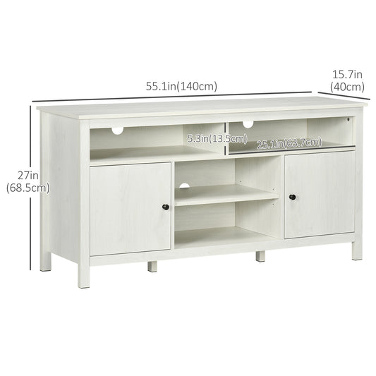 HOMCOM Modern White TV Stand for 65-inch TVs, Storage Shelves & Cabinets, Cable Management