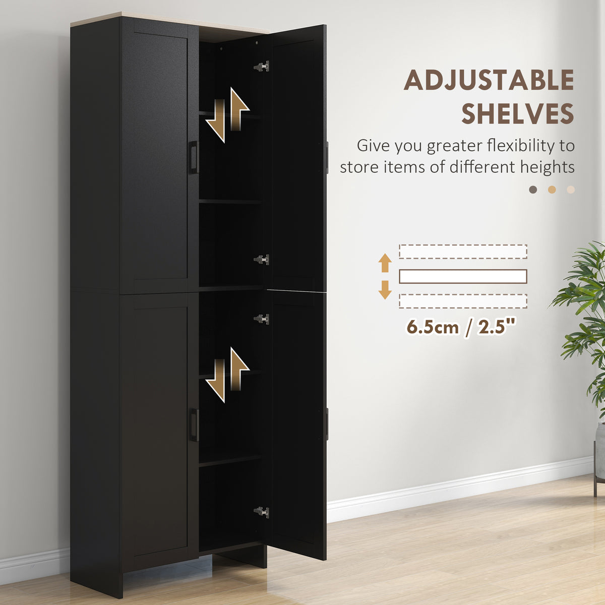 4-Door Kitchen Pantry Cabinet with Adjustable Shelves – 24"W x 67"H