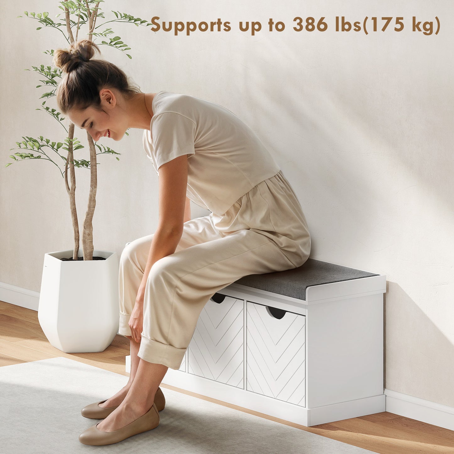 HOMCOM Entryway Shoe Storage Bench with Padded Seat, 3 Removable Drawers, Linen-Look Fabric, White