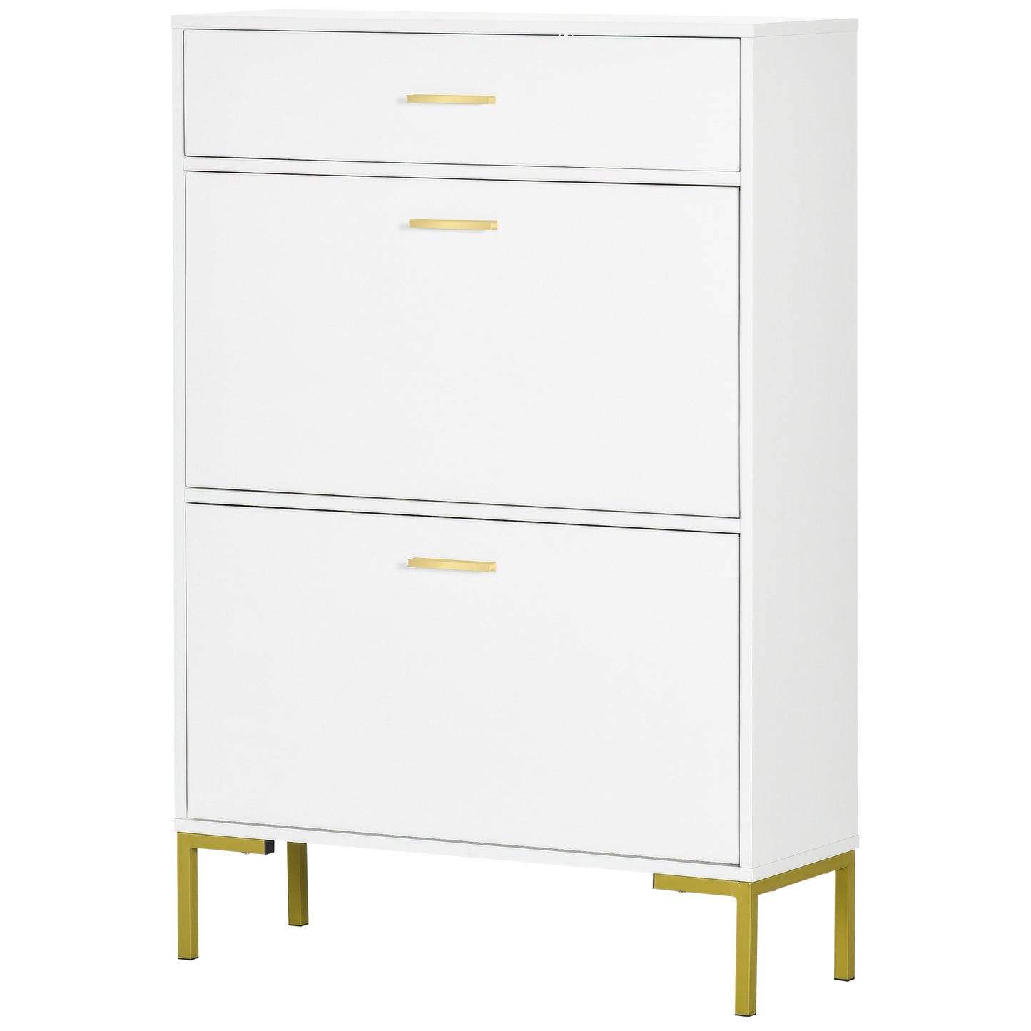 Modern White Shoe Cabinet: 12-Pair Storage, Flip Doors, Drawer, Adjustable Shelf