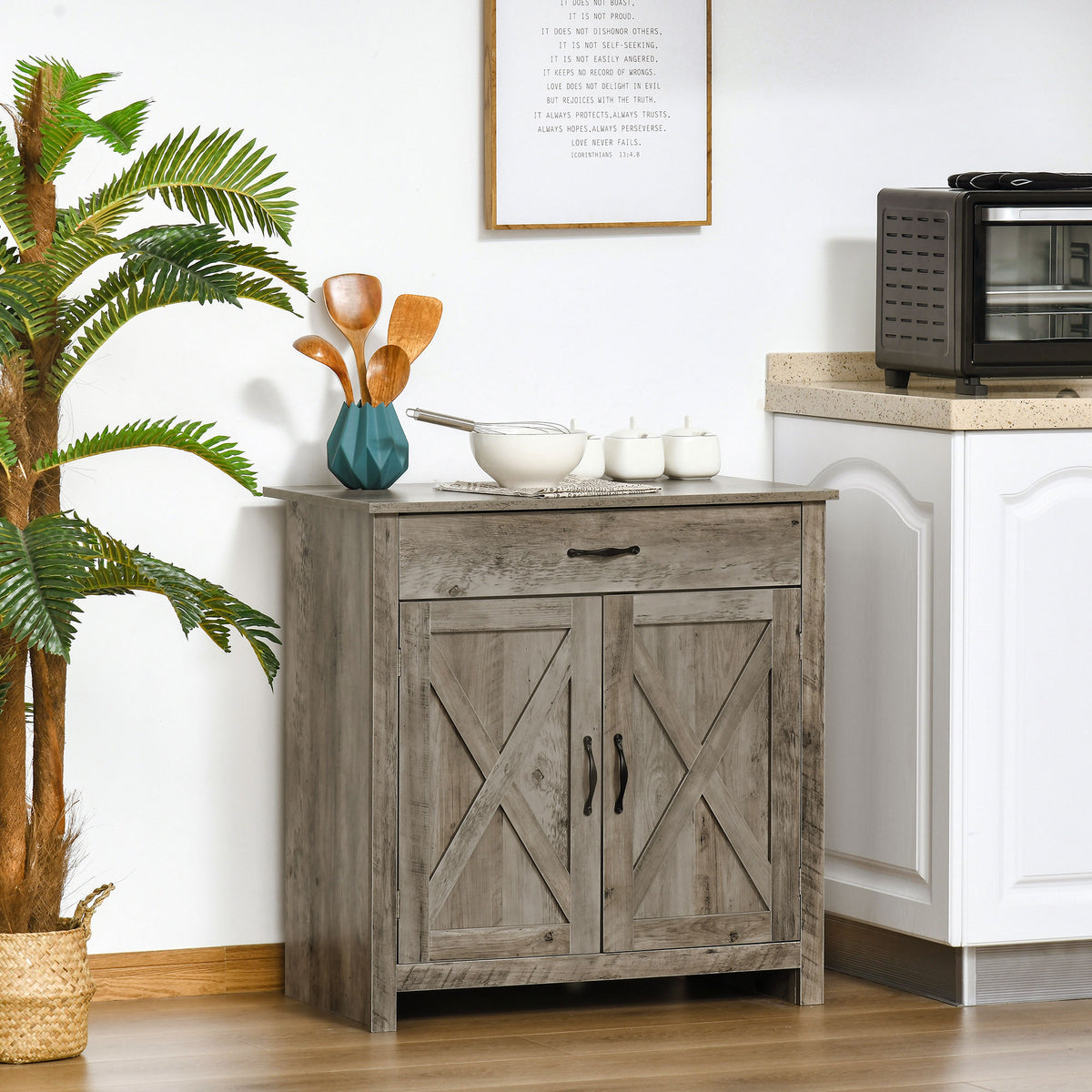 Farmhouse Sideboard Buffet Cabinet with Barn Doors – 32"W x 32"H