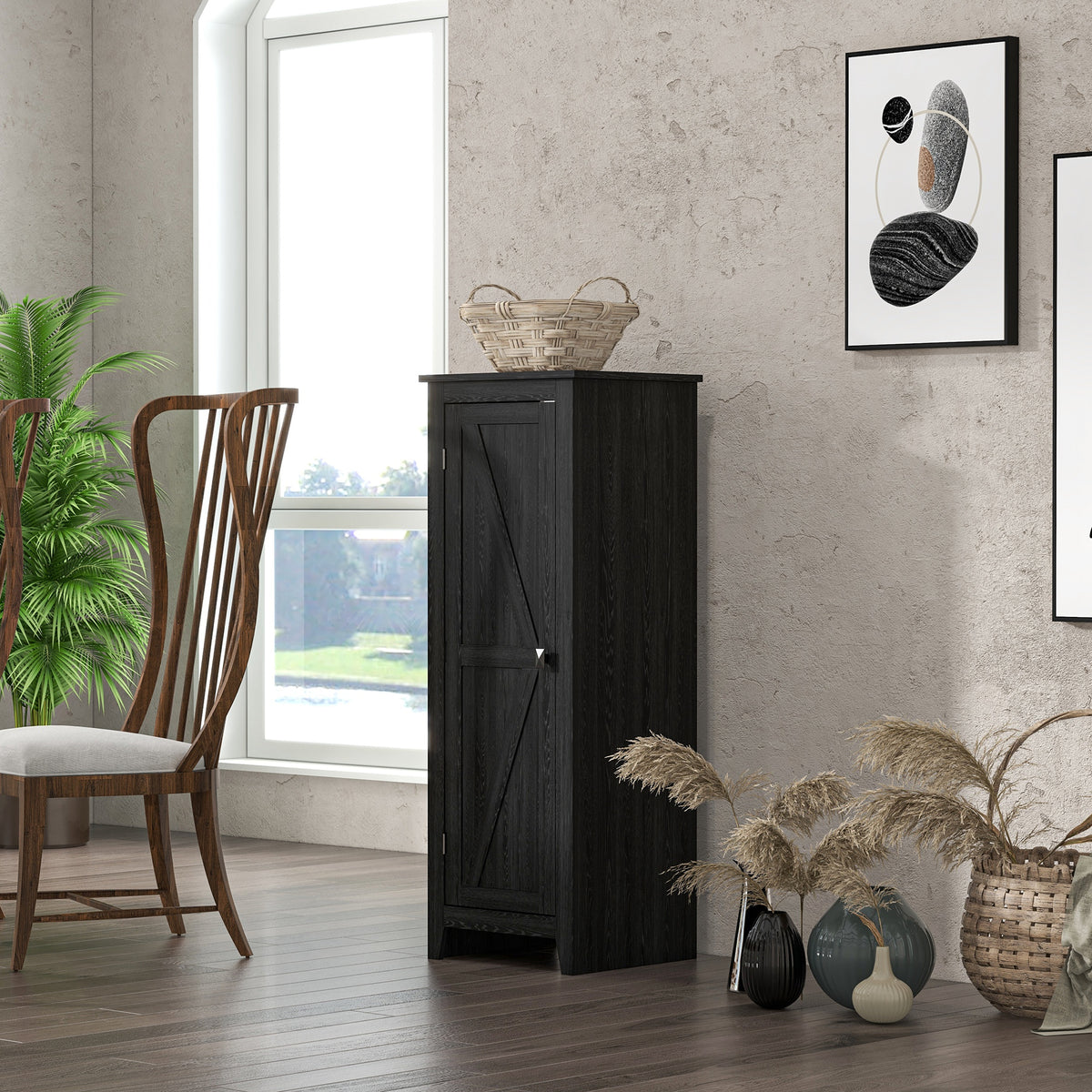 Farmhouse Kitchen Pantry Storage Cabinet with Barn Door – 17"W x 48"H