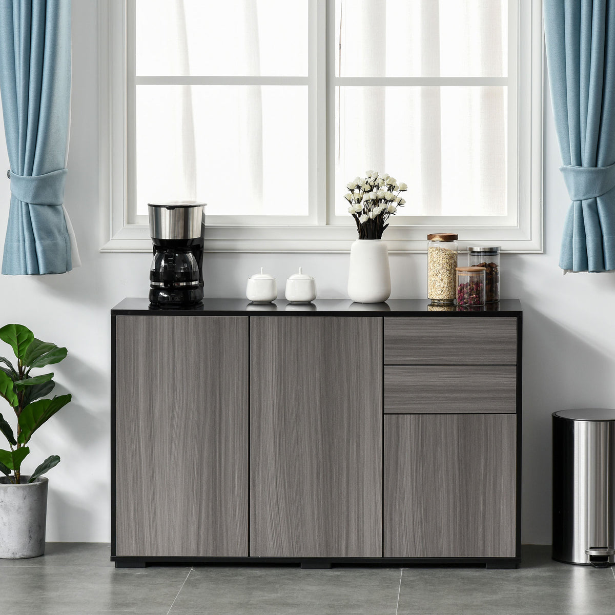 Modern Coffee Bar with Push-Open Design and 2 Drawers – 46"W x 29"H
