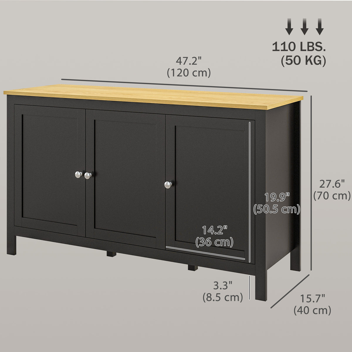 Buffet Cabinet with Doors and Adjustable Shelves – 47"W x 28"H