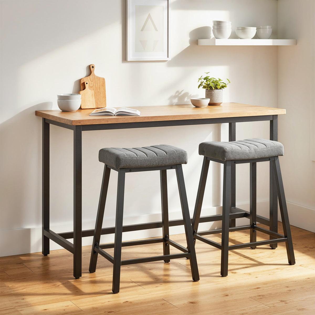 Velvet Counter Stools with Curved Saddle Seat and Footrest, Set of 2, Grey