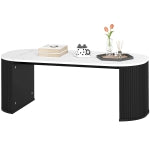 HOMCOM Modern Marble-Effect Coffee Table with Rounded Corners, Thick Wood Legs