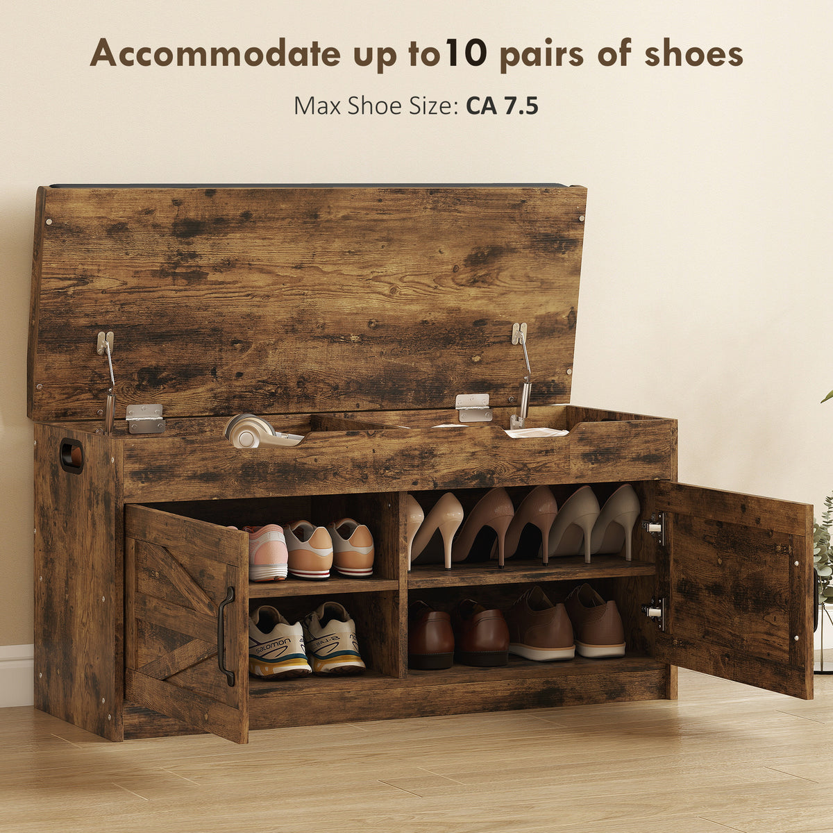 Entryway Shoe Storage Bench with 2-Tier Cabinet – 39"W x 20"H