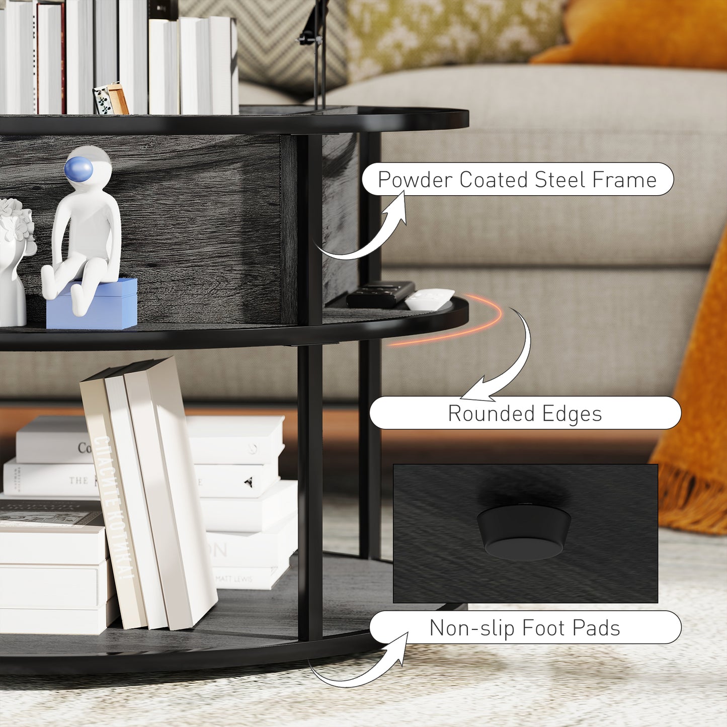 HOMCOM Round Lift Top Coffee Table with Hidden Storage & Steel Frame