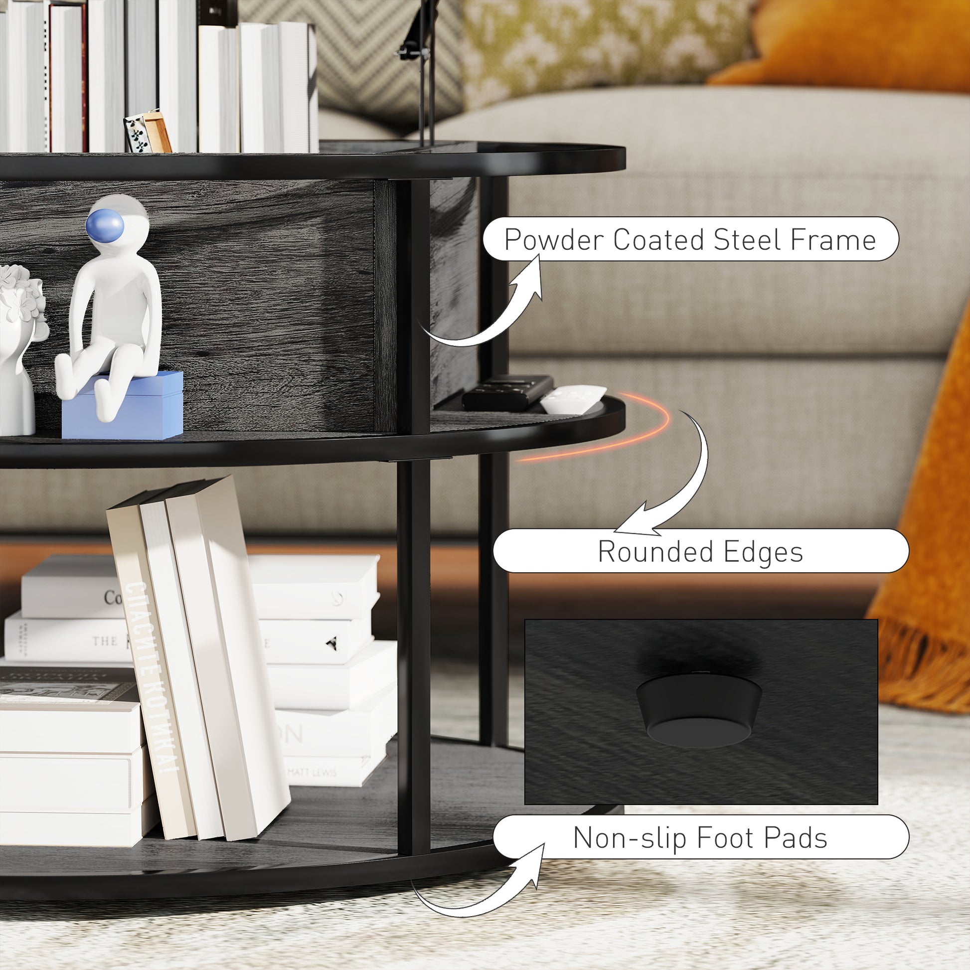 HOMCOM Round Lift Top Coffee Table with Hidden Storage & Steel Frame