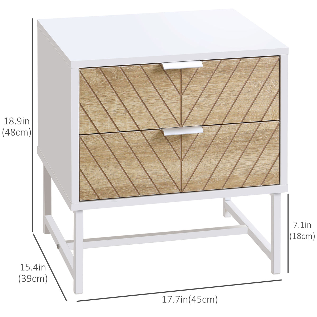 2-Drawer Nightstand with Steel Frame – 18"W x 19"H