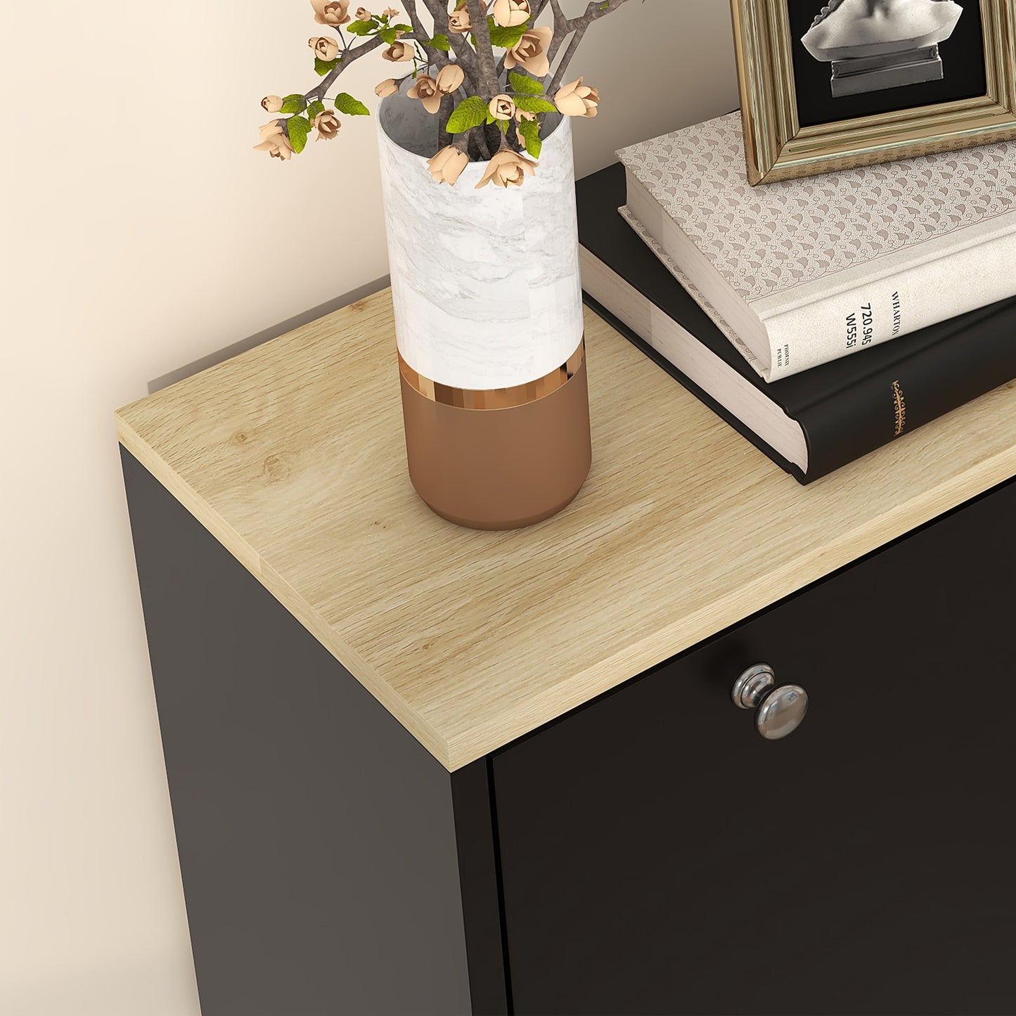 HOMCOM Black Entryway Shoe Cabinet with 3 Flip Drawers, Adjustable Shelves