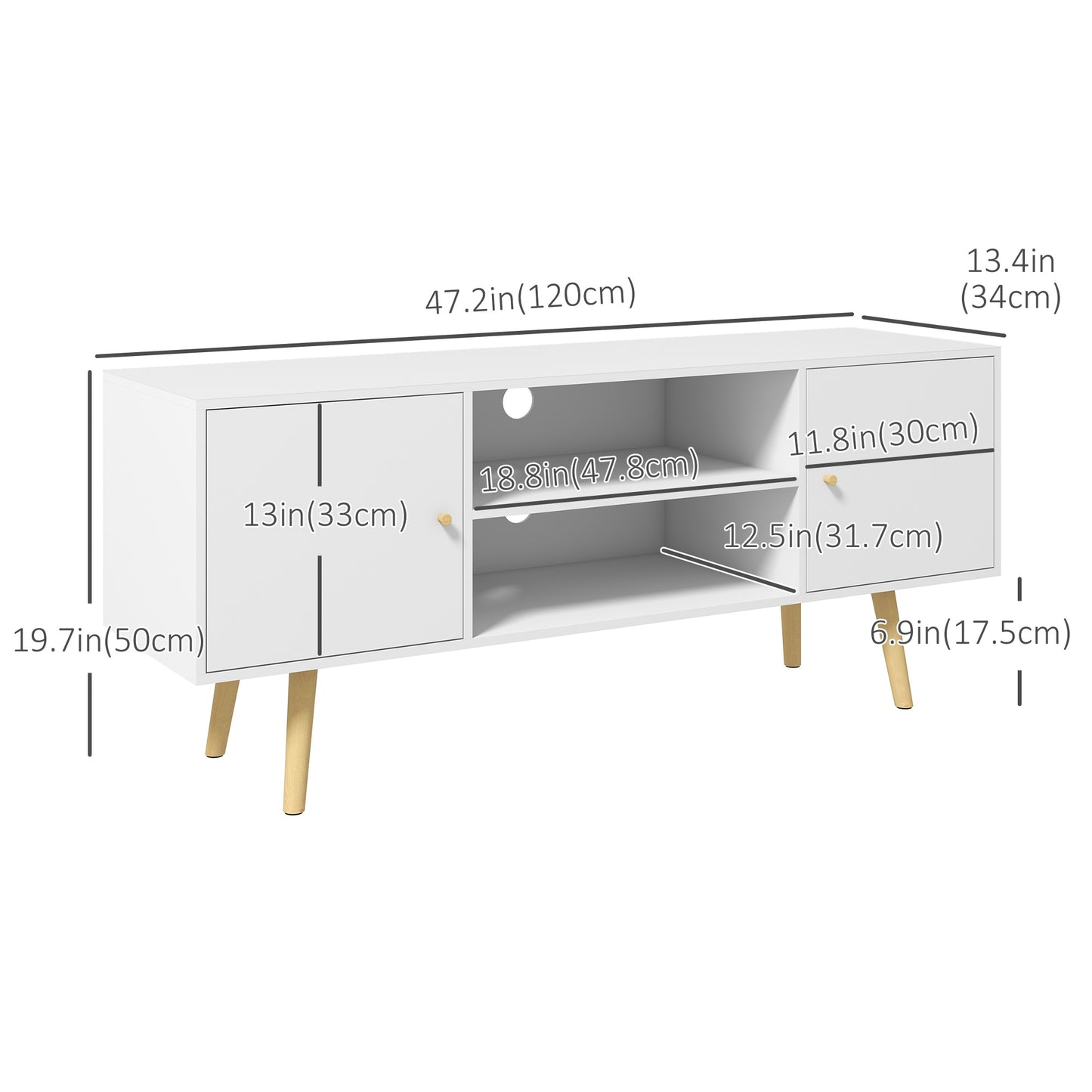 HOMCOM Modern White TV Stand Cabinet with Storage for 55-inch TVs