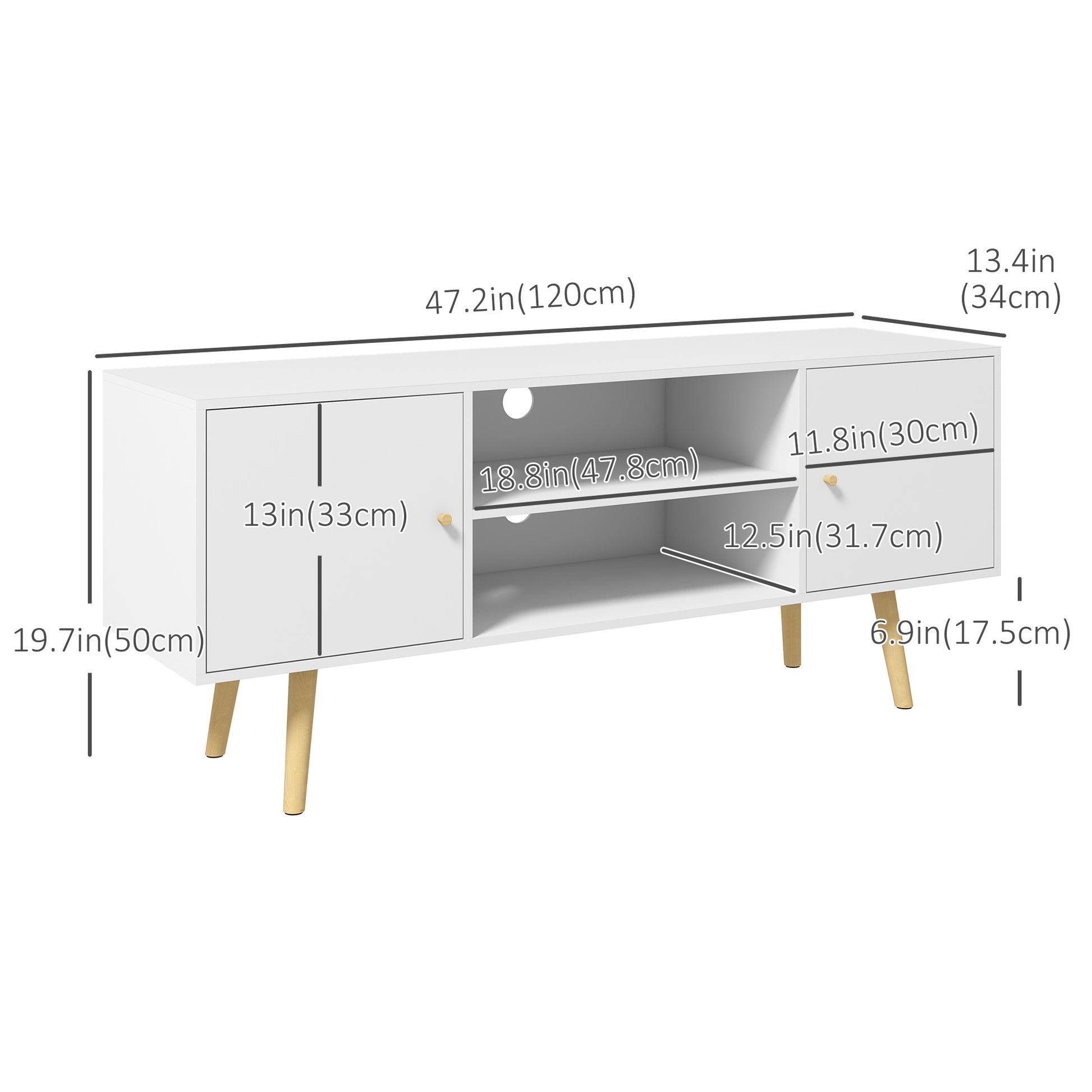 HOMCOM Modern White TV Stand Cabinet with Storage for 55-inch TVs