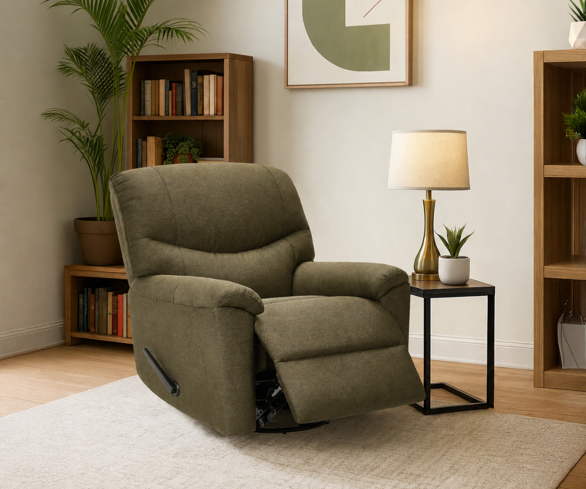 Titus T1043 Modern Chenille Swivel Rocker Recliner Chair