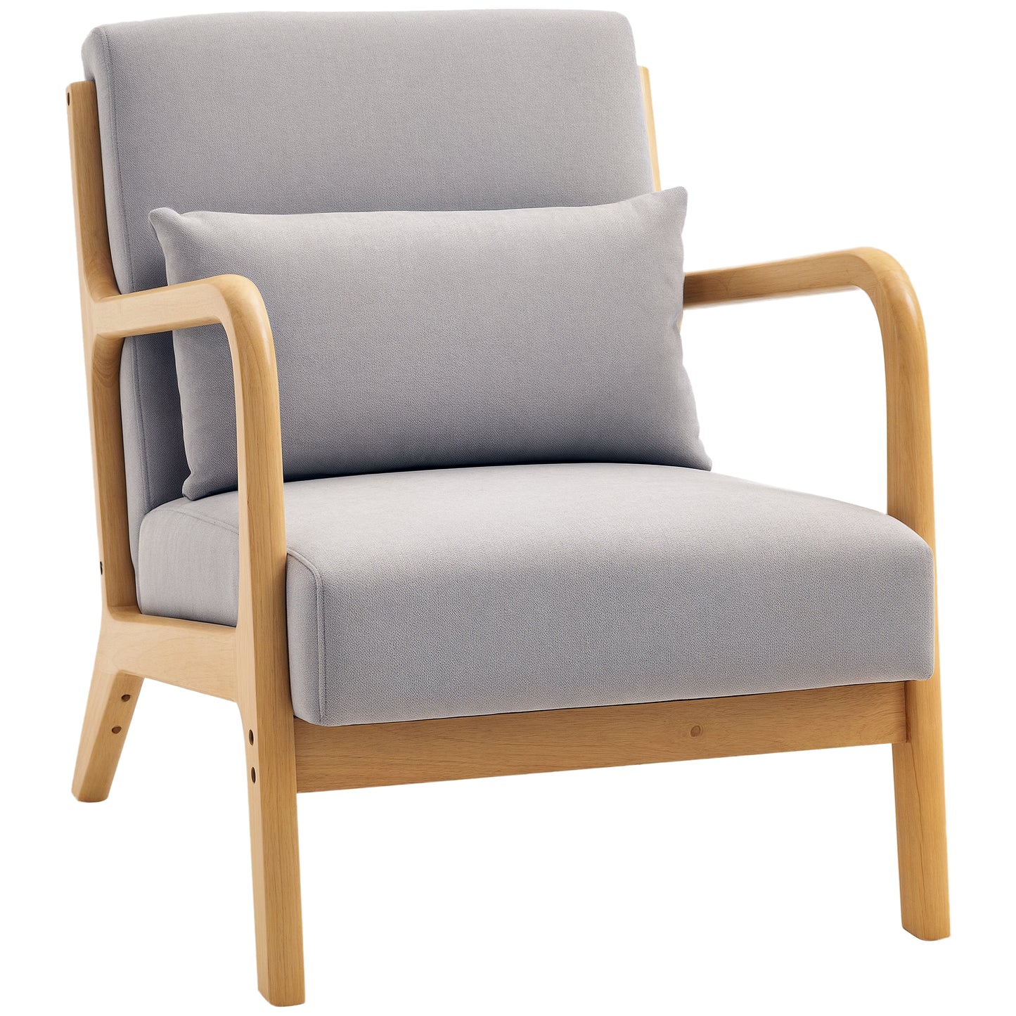 HOMCOM Grey Velvet Fabric Retro Accent Lounge Chair with Wood Legs