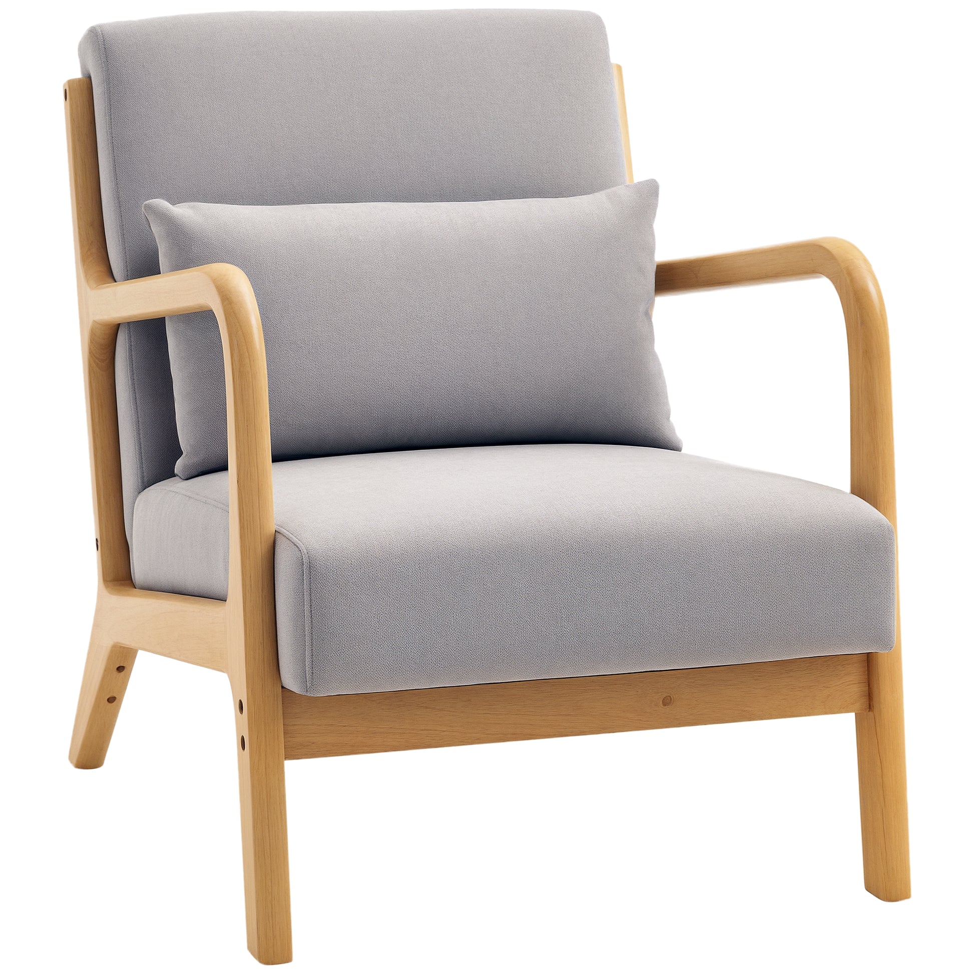HOMCOM Grey Velvet Fabric Retro Accent Lounge Chair with Wood Legs