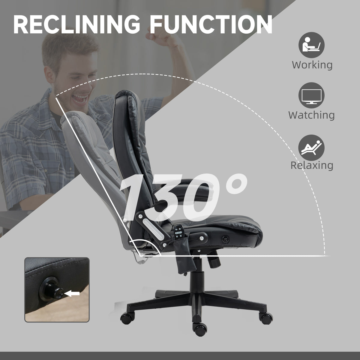 Executive Heated Massage Office Chair, High Back Reclining Faux Leather Vibrating Swivel Chair, Black