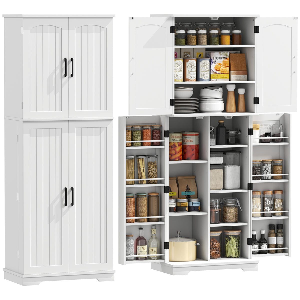 Storage Cabinet with Adjustable Shelves and 8 Door Spice Racks – 24"W x 64"H