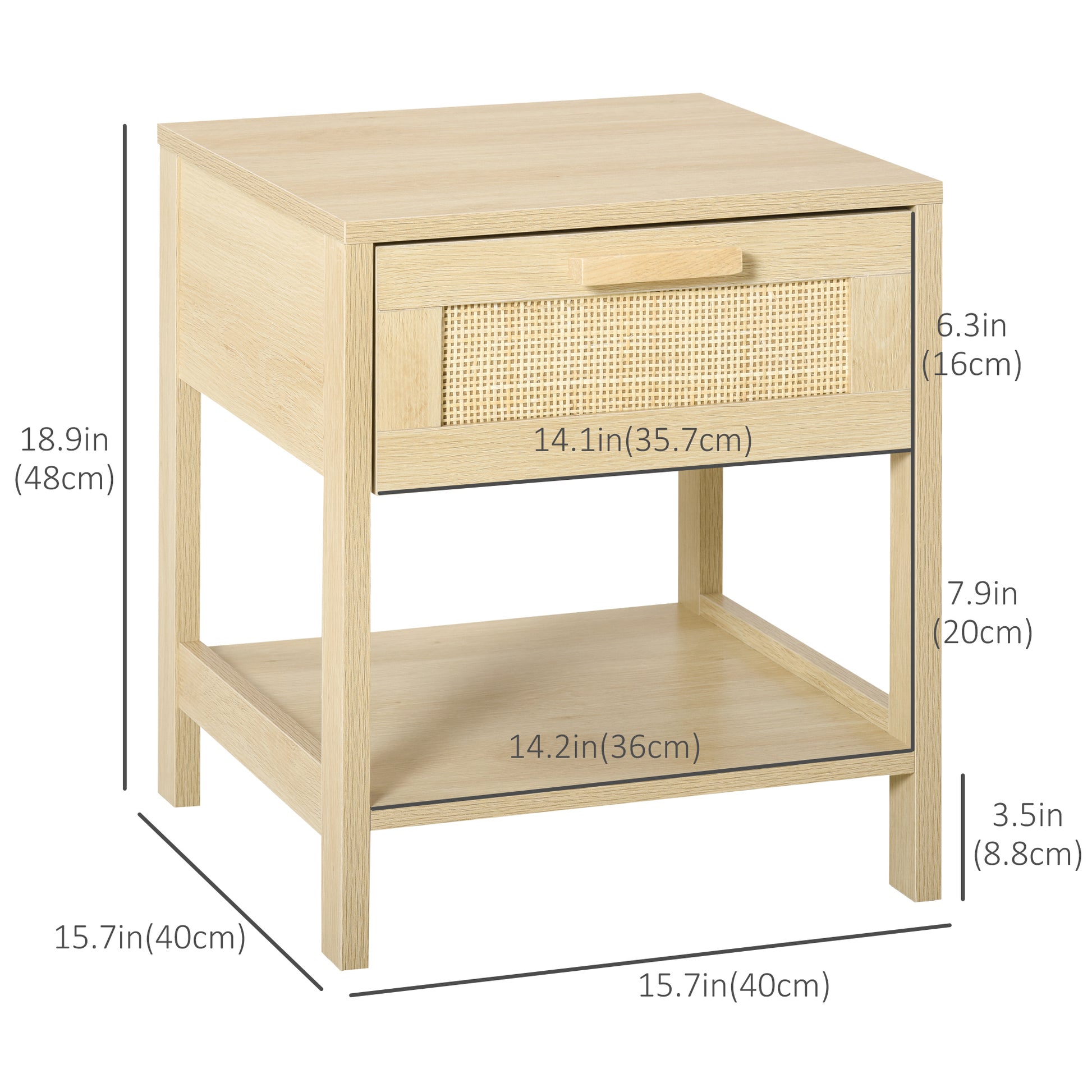 HOMCOM Natural Rattan Nightstand: Modern Bedside End Table with Storage