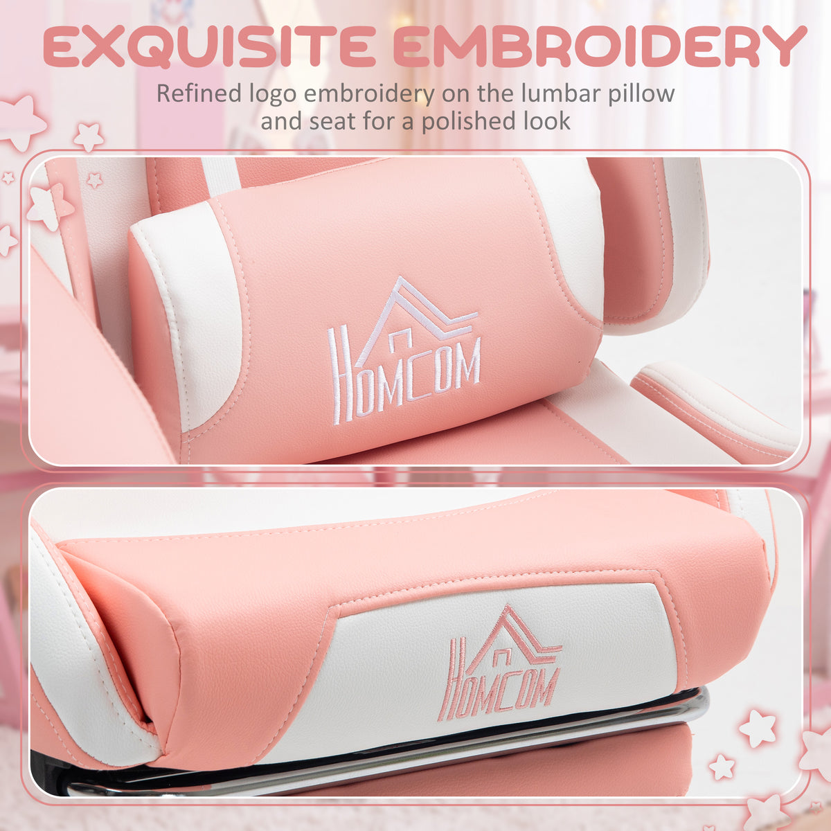 Cute Racing Gamer Chair, Faux Leather Gaming Chair with Footrest, Pink