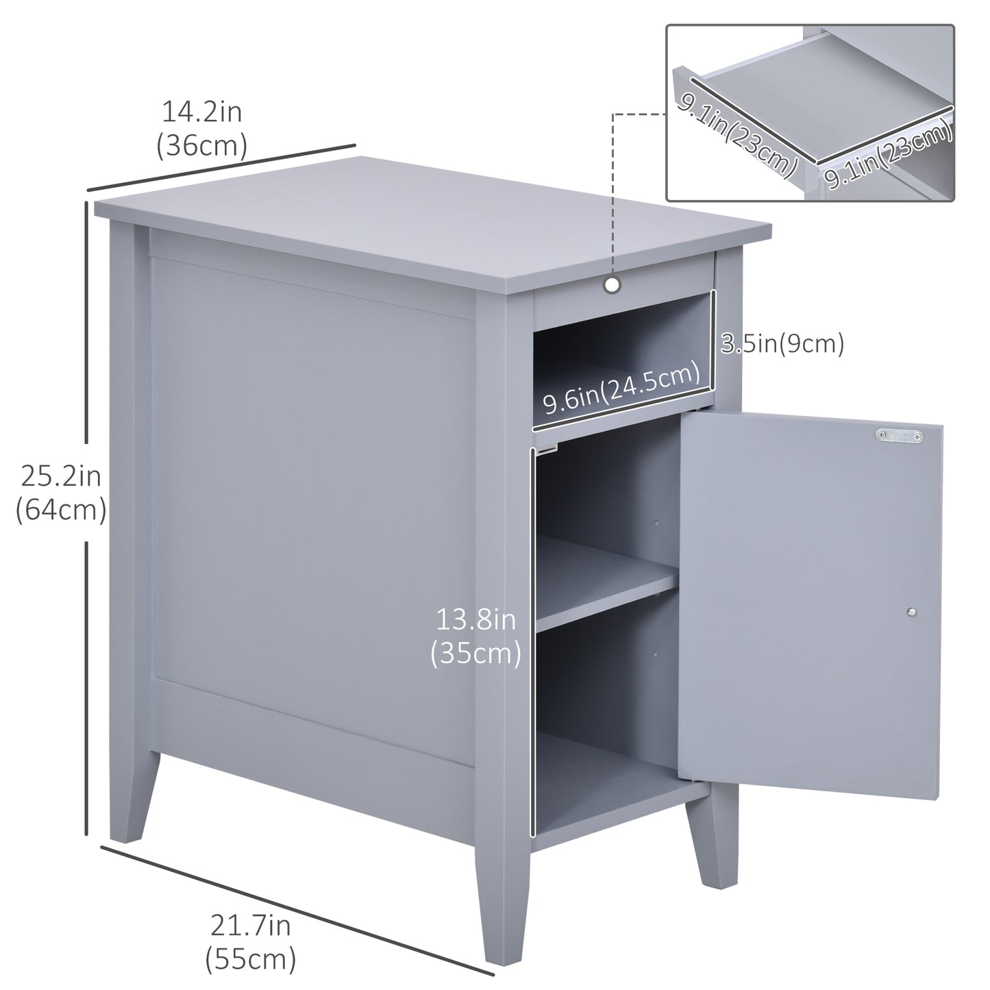 Modern Grey Wooden Nightstand with Pullout Tray, 3-Tier Adjustable Storage Cabinet