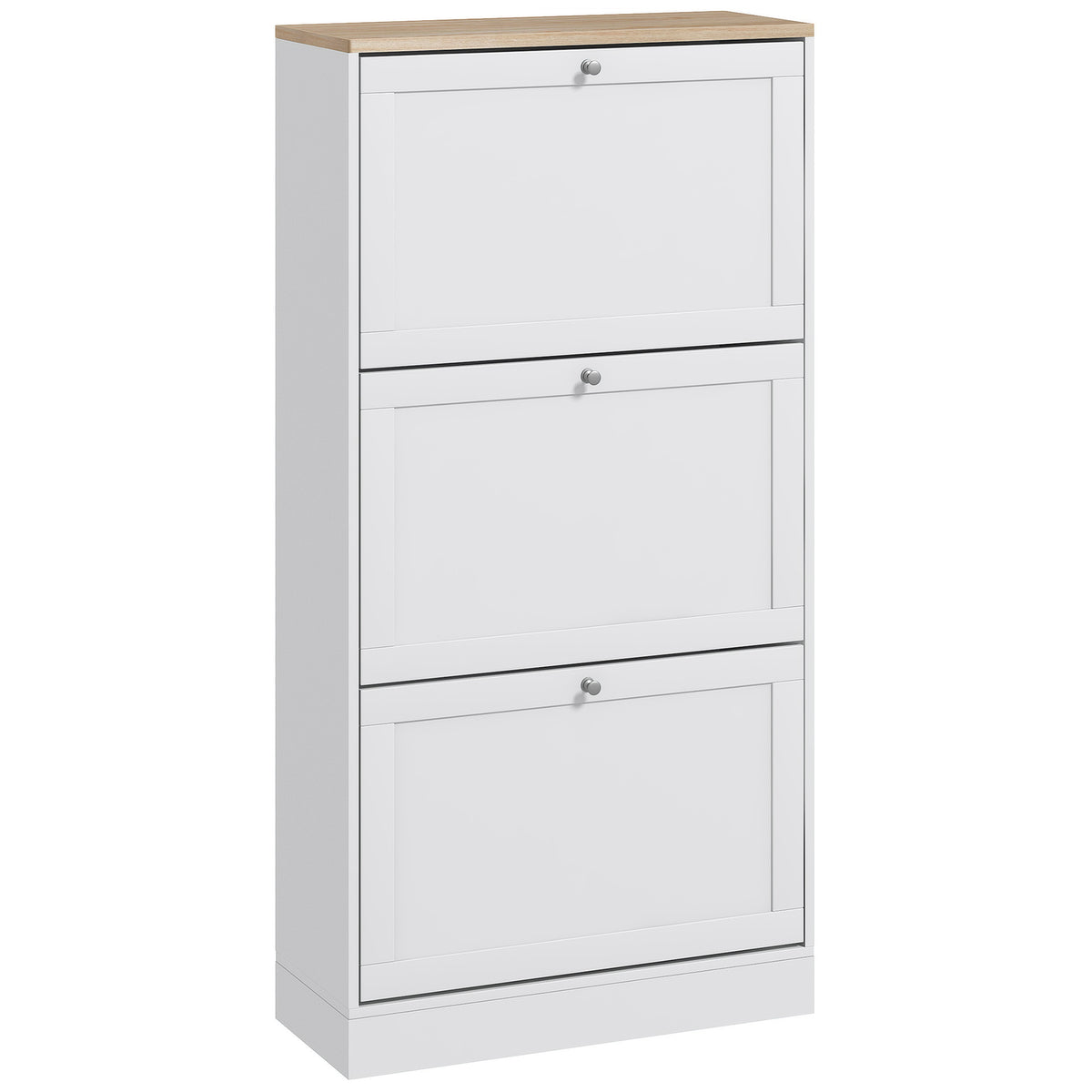 Modern Shoe Storage with 3 Flip Drawers and Adjustable Shelves – 24"W x 45"H