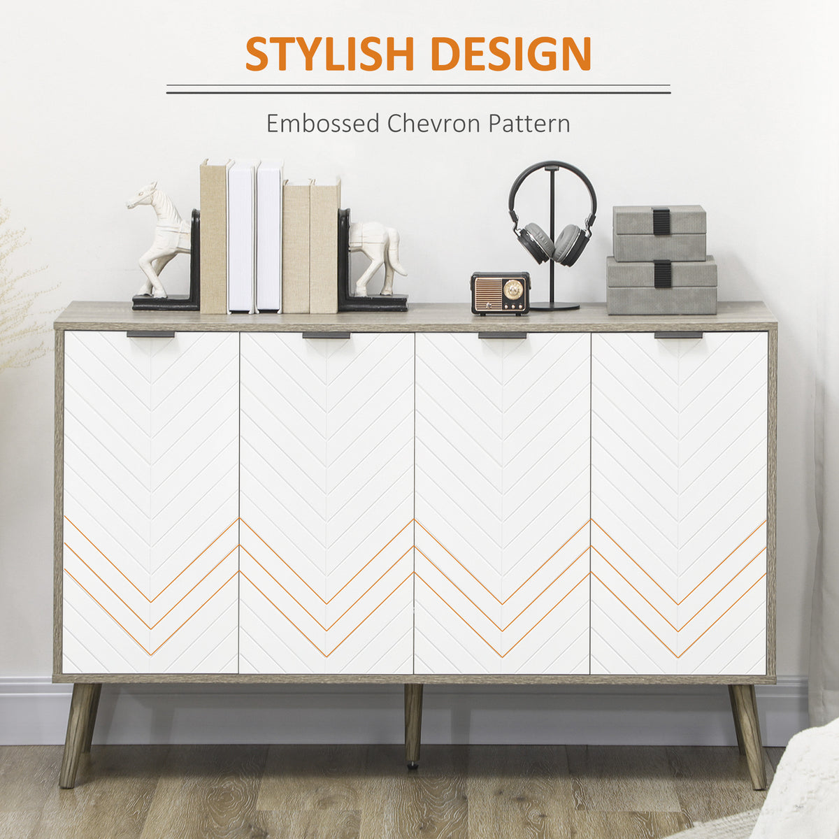 Modern Sideboard and Buffet with Adjustable Shelves and 4 Doors – 47"W x 31"H