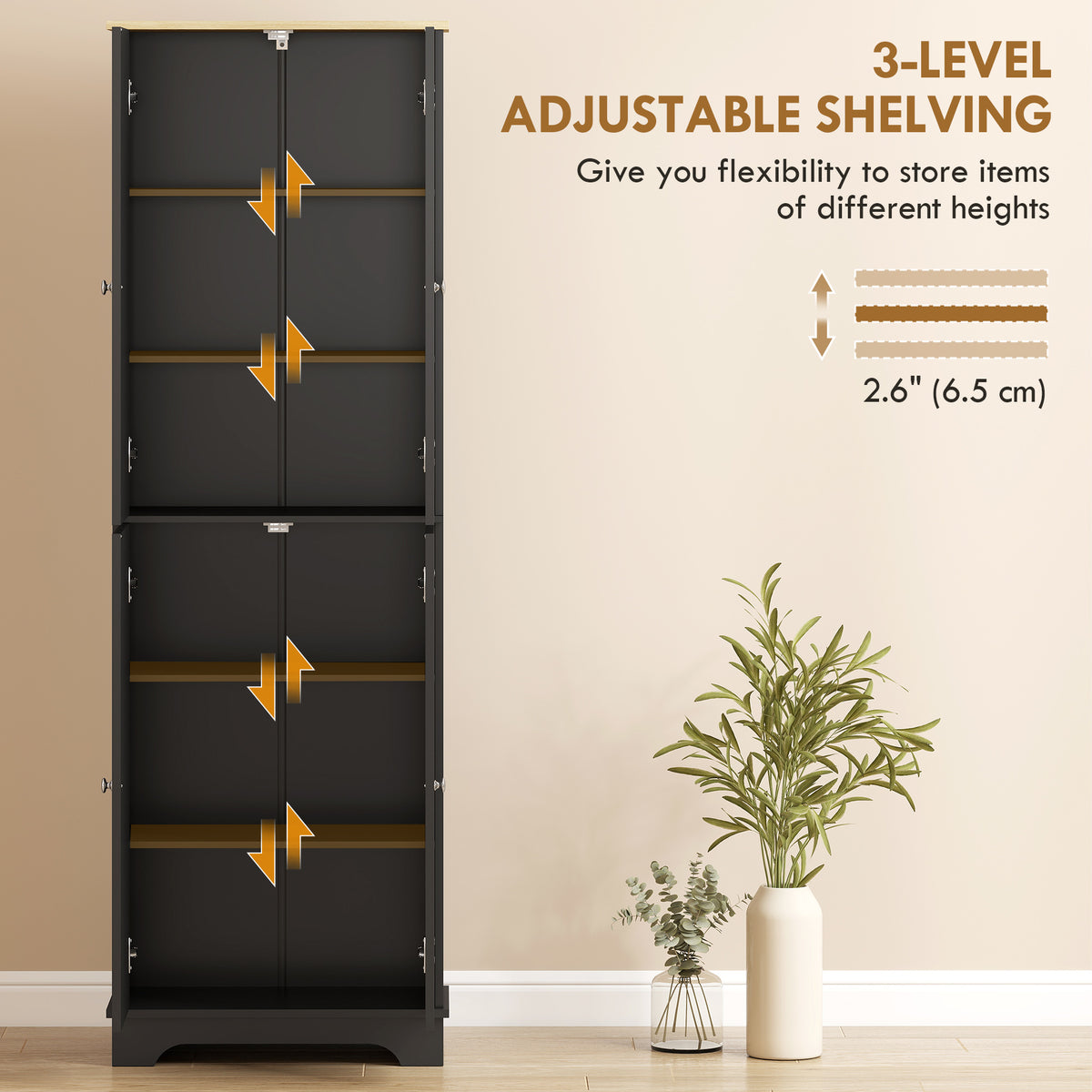 Kitchen Pantry Cabinet with Adjustable Shelves – 24"W x 72"H