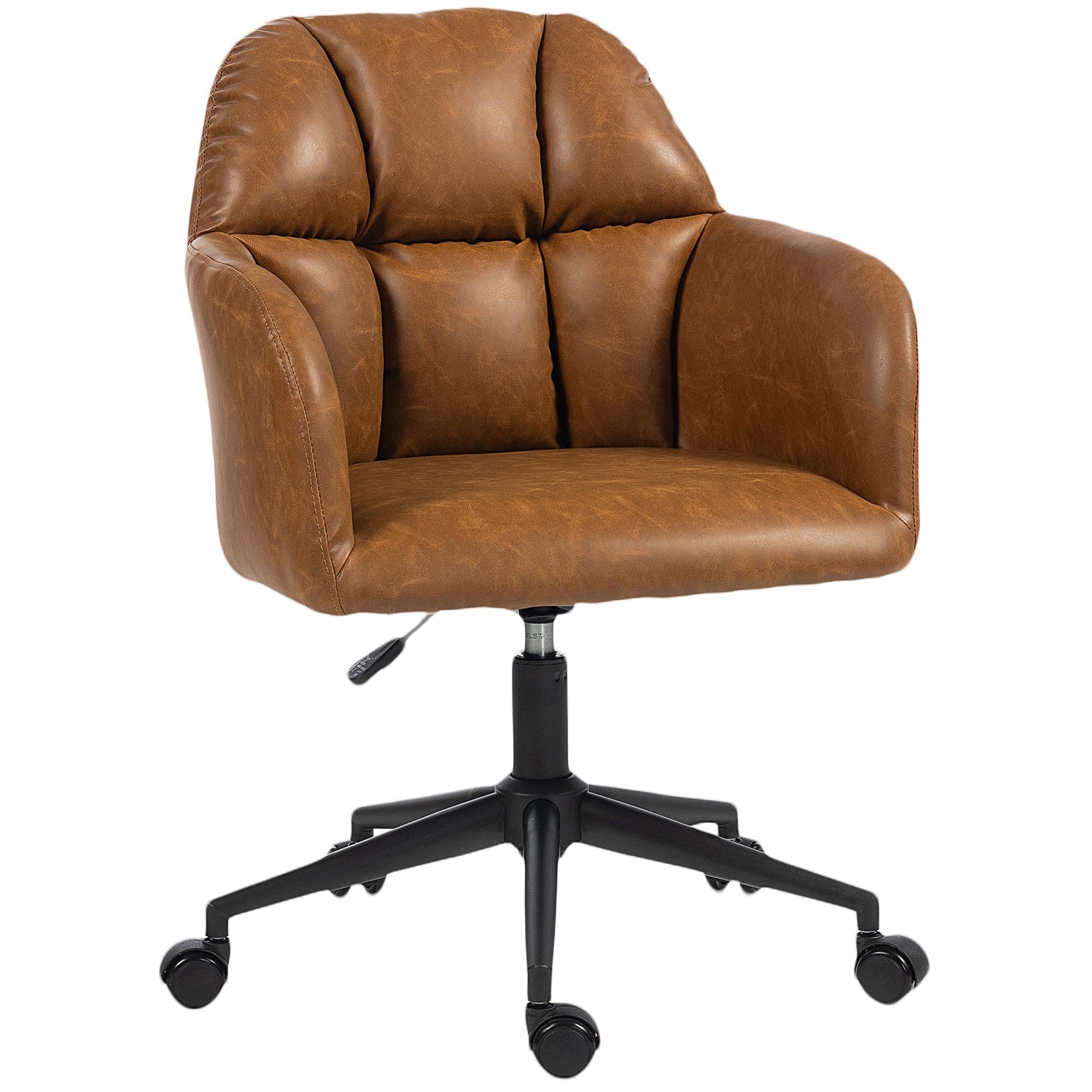 HOMCOM Swivel Faux Leather Office Desk Chair, Adjustable Height, Ergonomic Lumbar Support, Brown