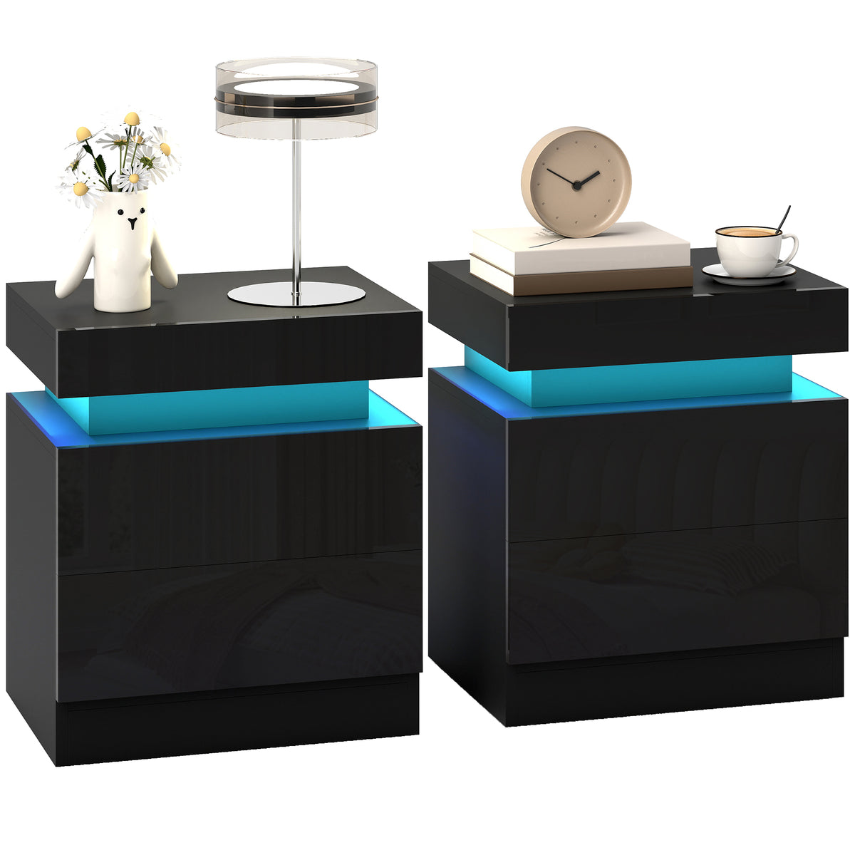 LED Nightstands with 2 Drawers, Set of 2 – 18"W x 21"H