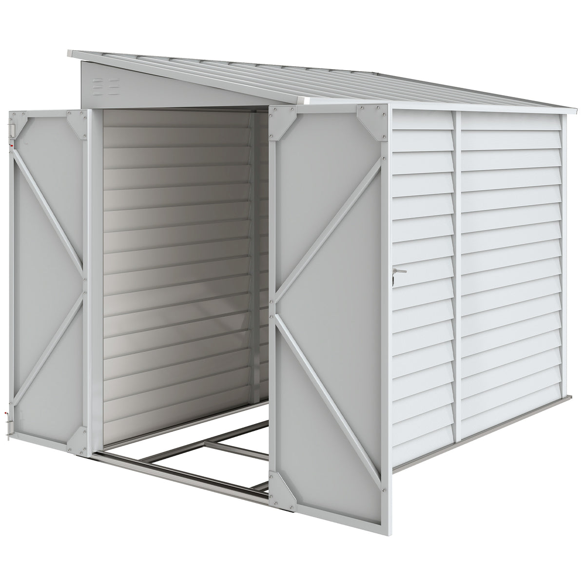4.6' x 9' Steel Outdoor Storage Shed, Lean to Shed w/ Foundation Kit, Lockable Doors, Gloves & Air Vents for Backyard, Patio – White